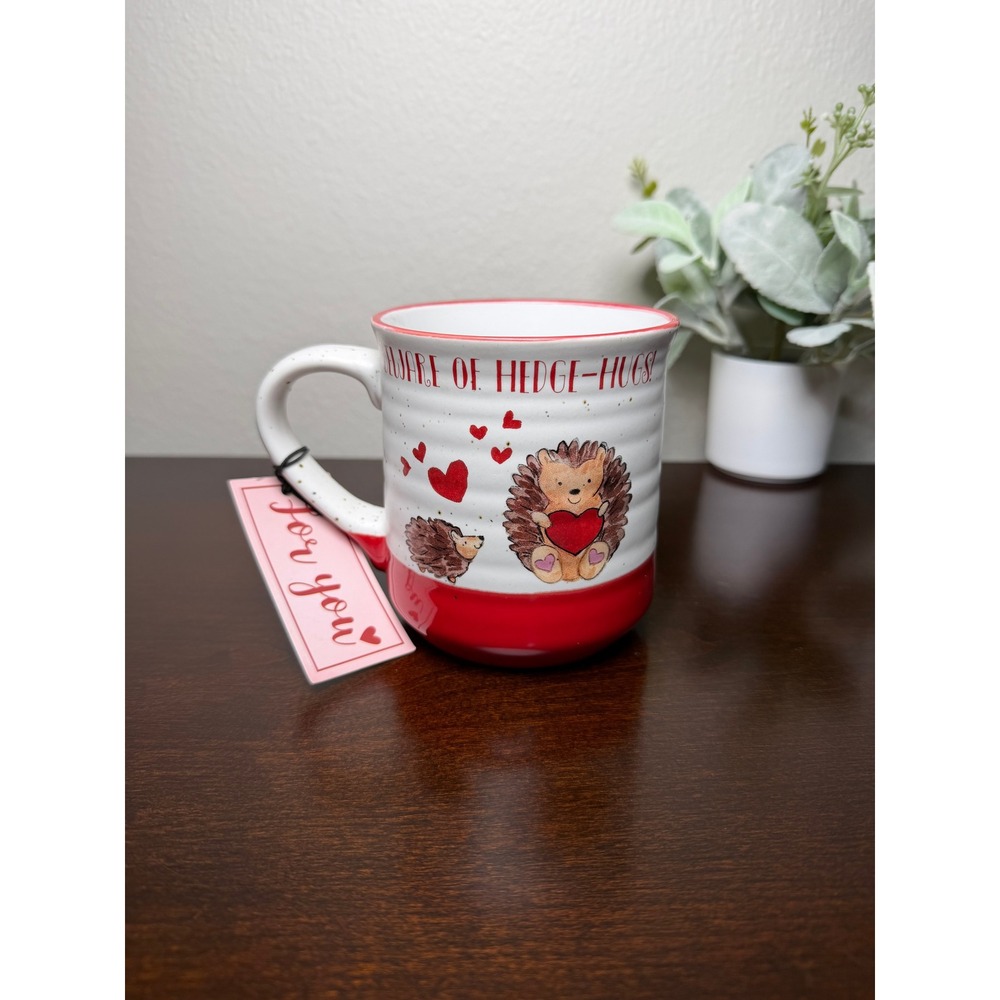 Sheffield Home Beware of Hedge-Hugs Hedgehog Valentine Coffee Mug Red White NEW‎